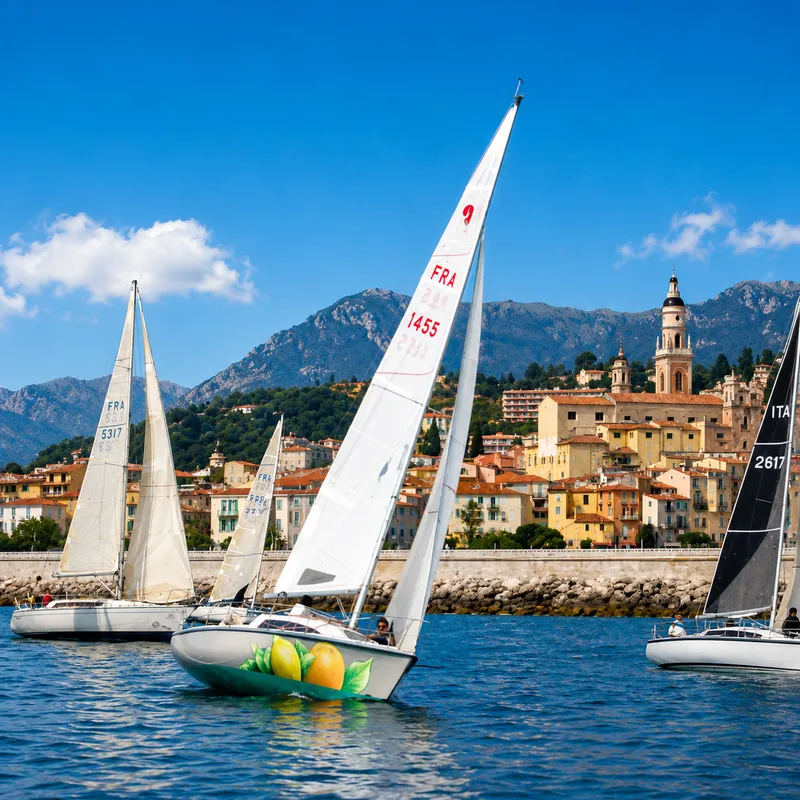 Club Nautique de Menton - Voiliers alignés dans le port de Menton sur la Côte d'Azur, voiture de yachts classiques et modernes en Méditerranée